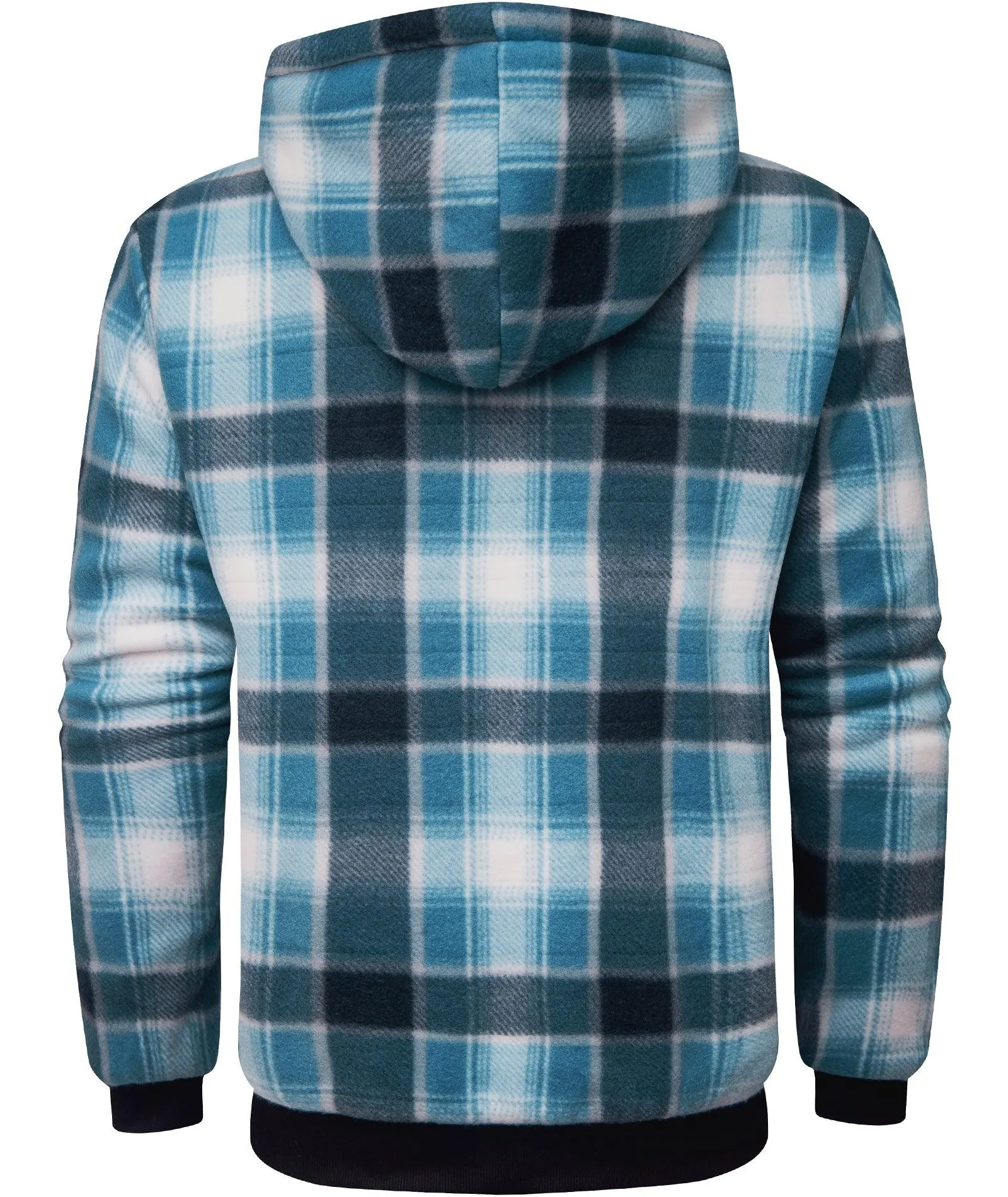 Men's Full Zipper Plaid Fleece Hoodie-ZPK005317