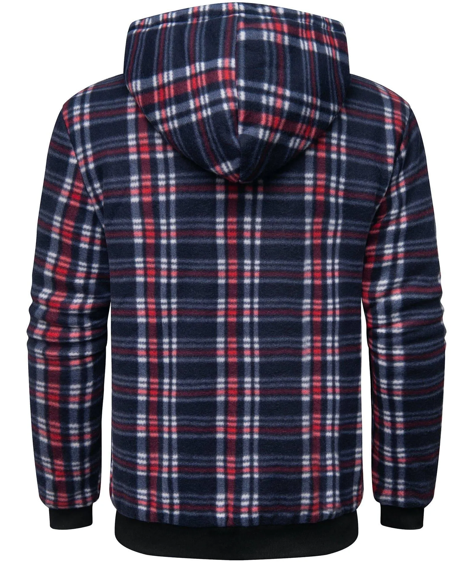 Men's Full Zipper Plaid Fleece Hoodie-ZPK005317