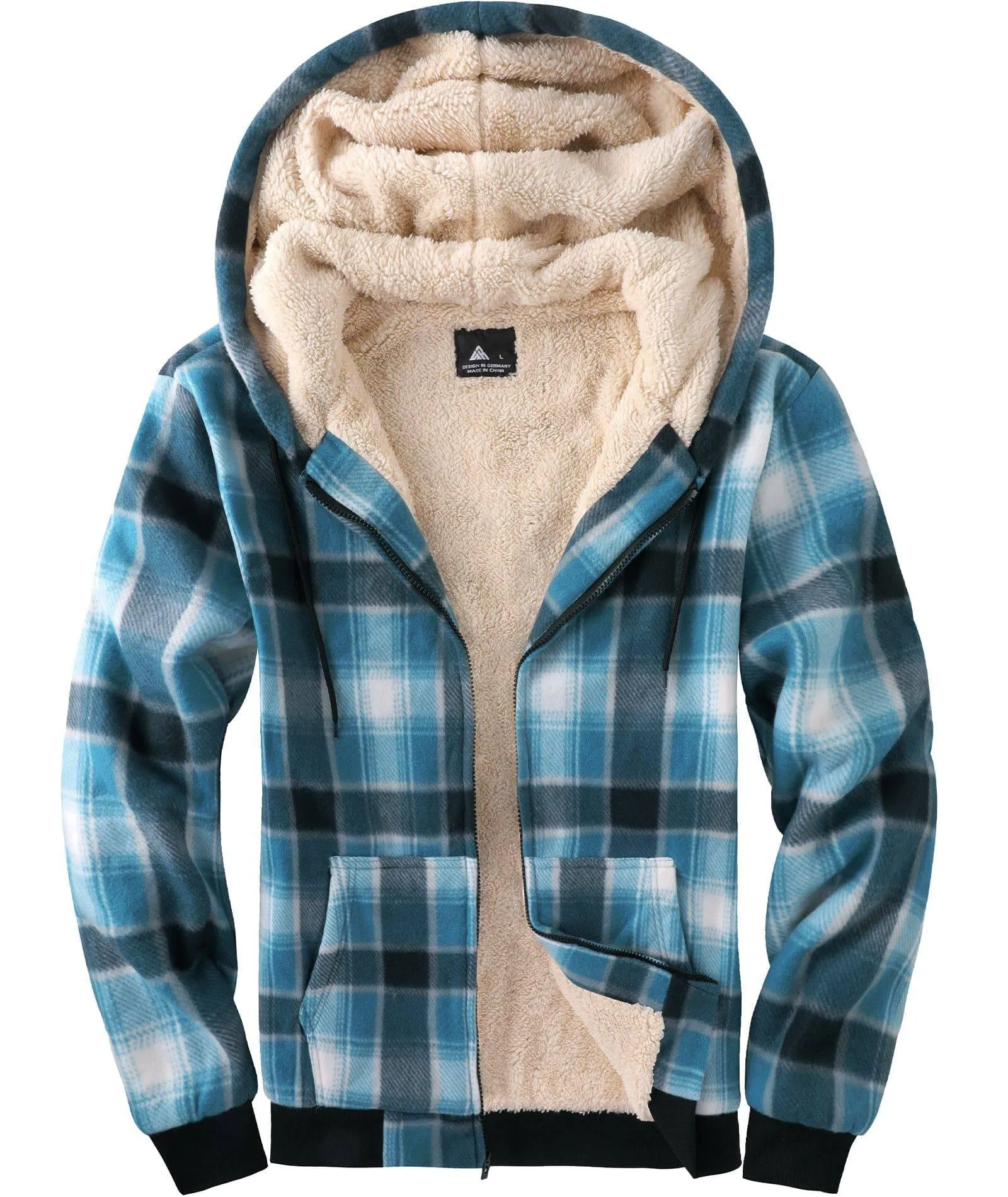 Men's Full Zipper Plaid Fleece Hoodie-ZPK005317