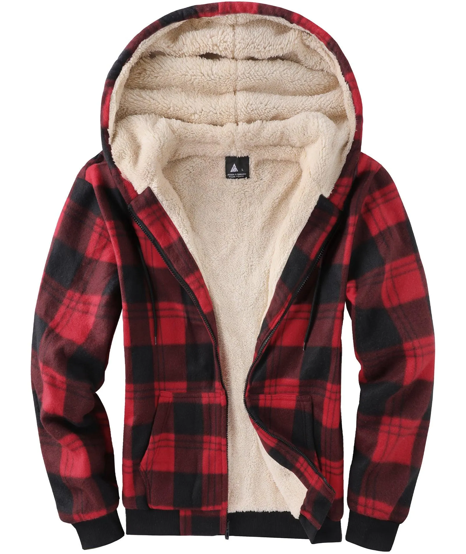 Men's Full Zipper Plaid Fleece Hoodie-ZPK005317