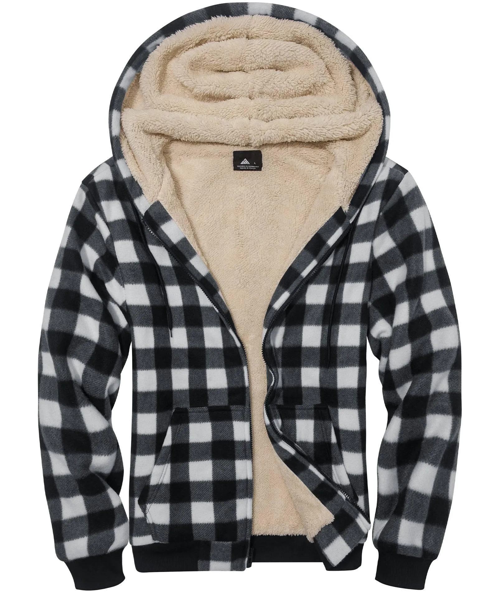 Men's Full Zipper Plaid Fleece Hoodie-ZPK005317