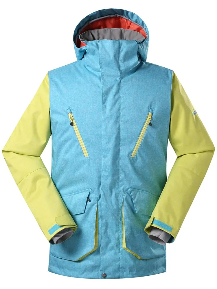 Men's Light Blue/Yellow Waterproof Windproof Winter Ski Jacket&Snowboard Jacket