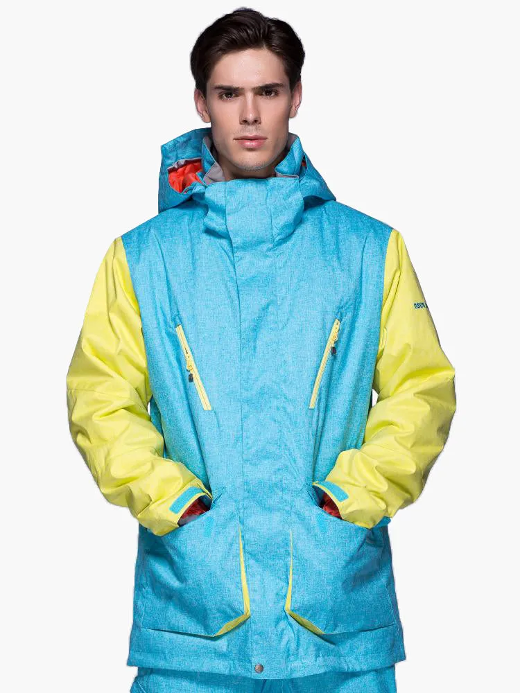 Men's Light Blue/Yellow Waterproof Windproof Winter Ski Jacket&Snowboard Jacket