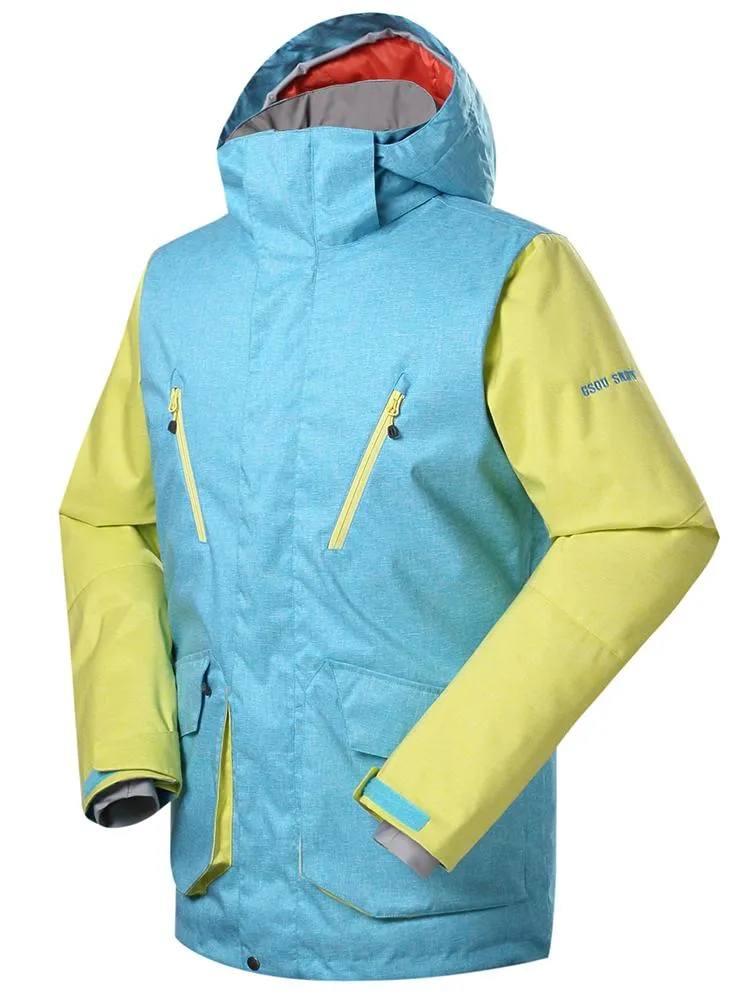 Men's Light Blue/Yellow Waterproof Windproof Winter Ski Jacket&Snowboard Jacket