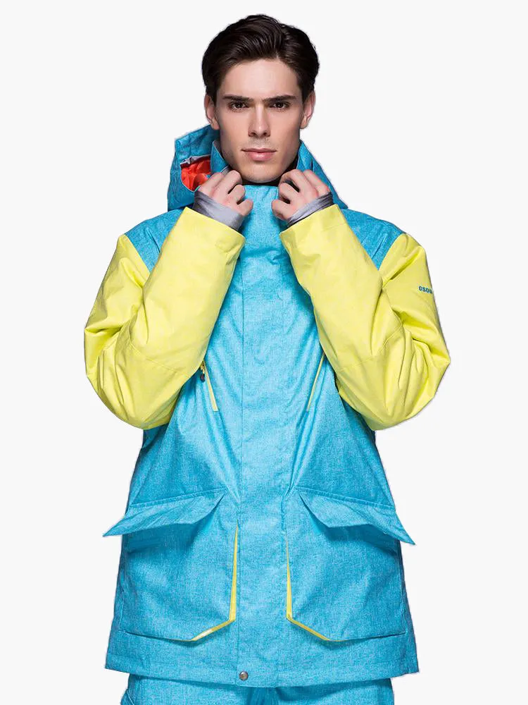 Men's Light Blue/Yellow Waterproof Windproof Winter Ski Jacket&Snowboard Jacket