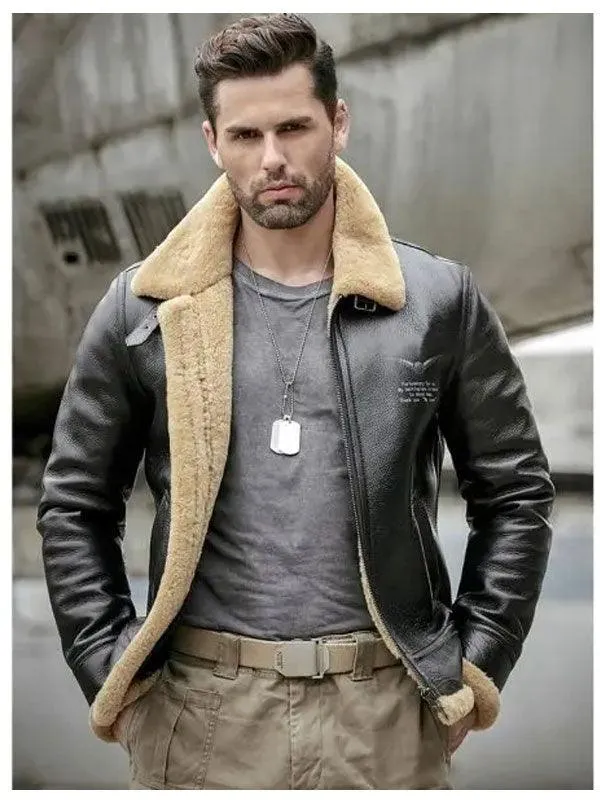 Men's Winter Motorcycle Shearling Fur Leather Jacket - Thick Coat