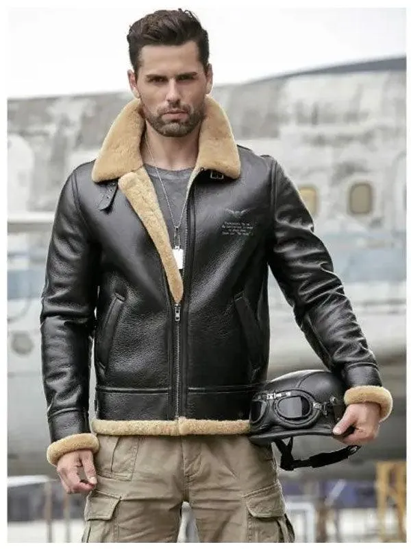 Men's Winter Motorcycle Shearling Fur Leather Jacket - Thick Coat