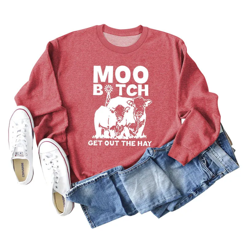 Moo Get Out The Letter Cattle Print Autumn and Winter Fashion Long Sleeve Sweater