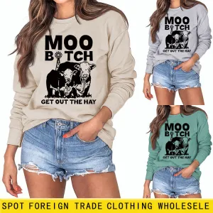 Moo Get Out The Letter Cattle Print Autumn and Winter Fashion Long Sleeve Sweater