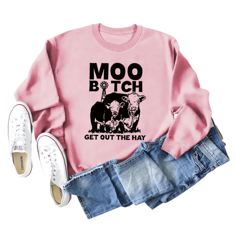 Moo Get Out The Letter Cattle Print Autumn and Winter Fashion Long Sleeve Sweater