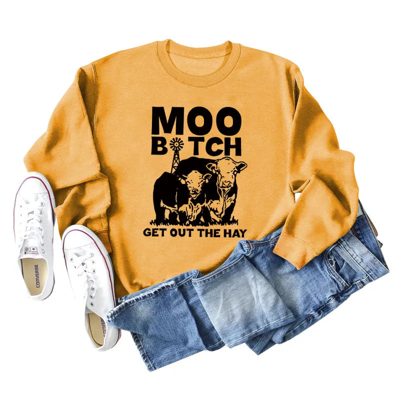 Moo Get Out The Letter Cattle Print Autumn and Winter Fashion Long Sleeve Sweater