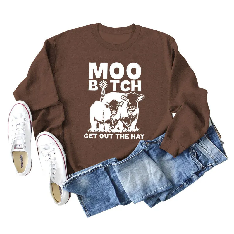 Moo Get Out The Letter Cattle Print Autumn and Winter Fashion Long Sleeve Sweater