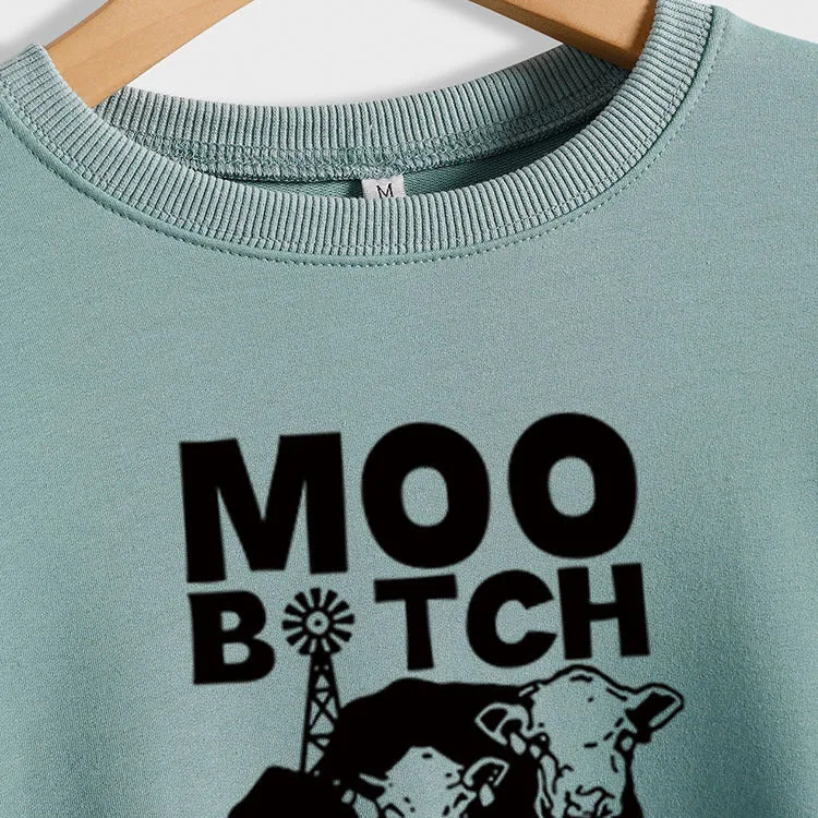 Moo Get Out The Letter Cattle Print Autumn and Winter Fashion Long Sleeve Sweater