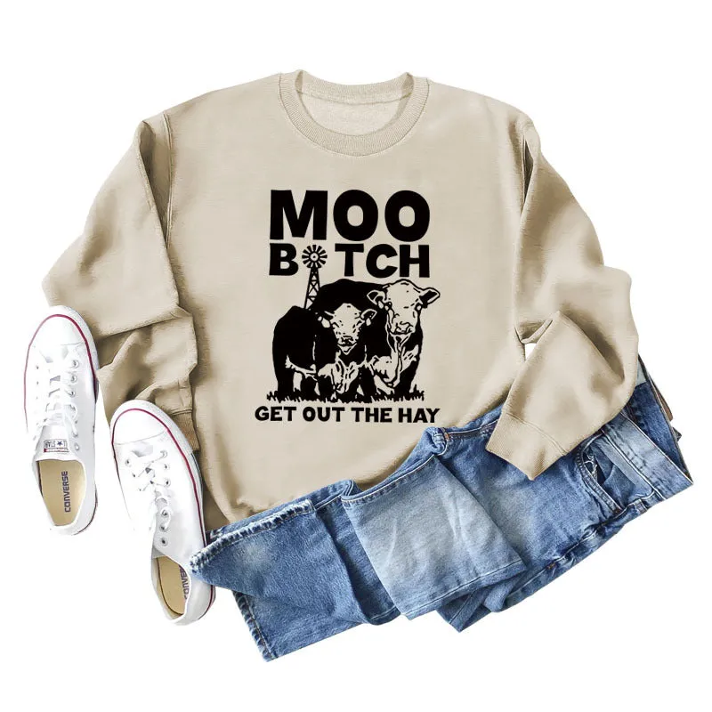 Moo Get Out The Letter Cattle Print Autumn and Winter Fashion Long Sleeve Sweater