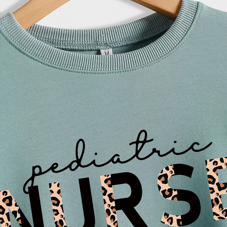 Pediatric Nurse Leopard Love Letter Fashion Loose Long Sleeve Sweater