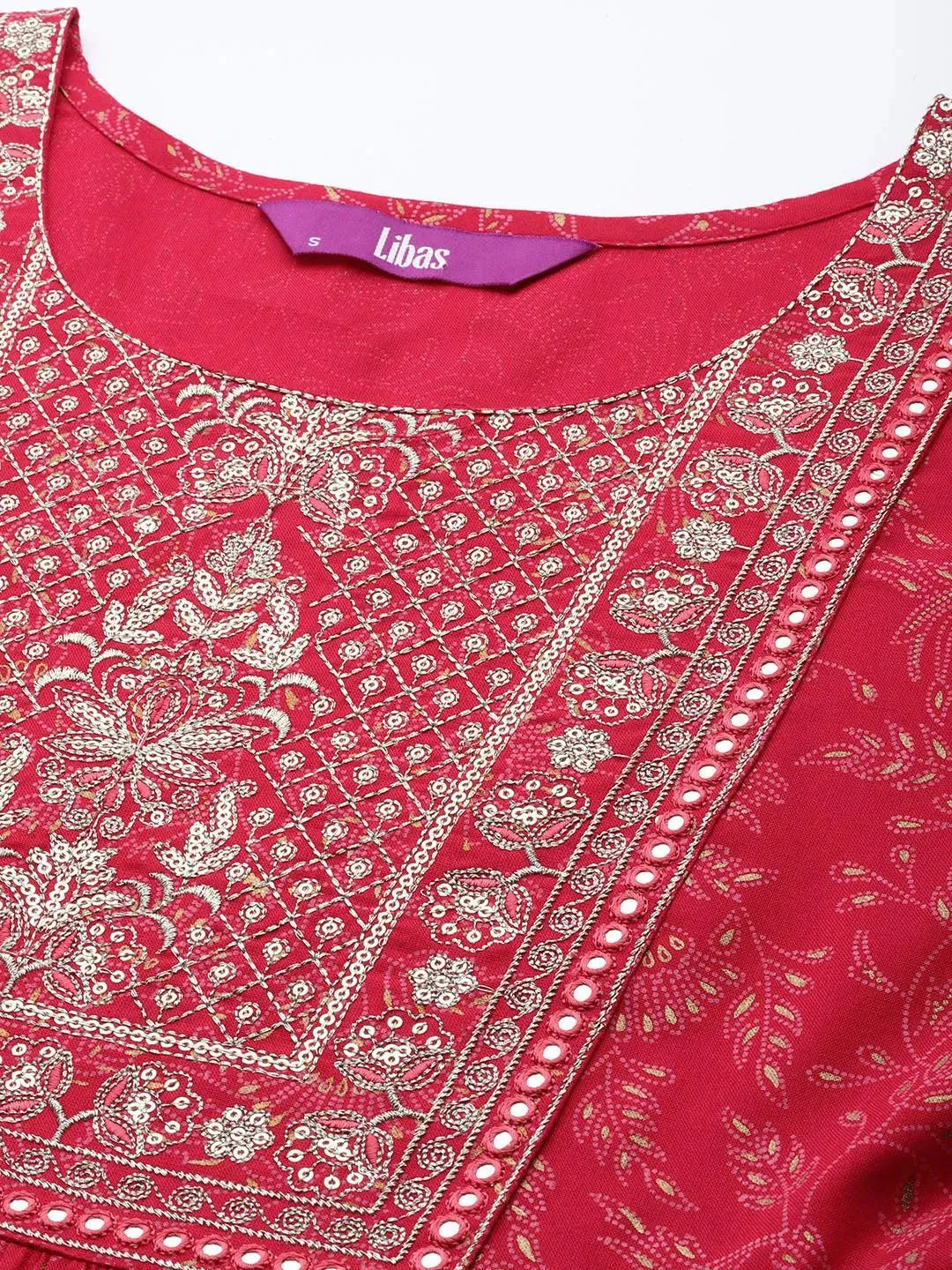 Pink Embroidered Rayon A-Line Kurta With Trousers & Dupatta