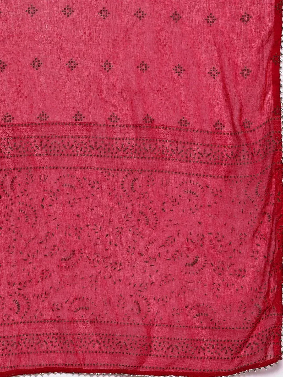 Pink Embroidered Rayon A-Line Kurta With Trousers & Dupatta