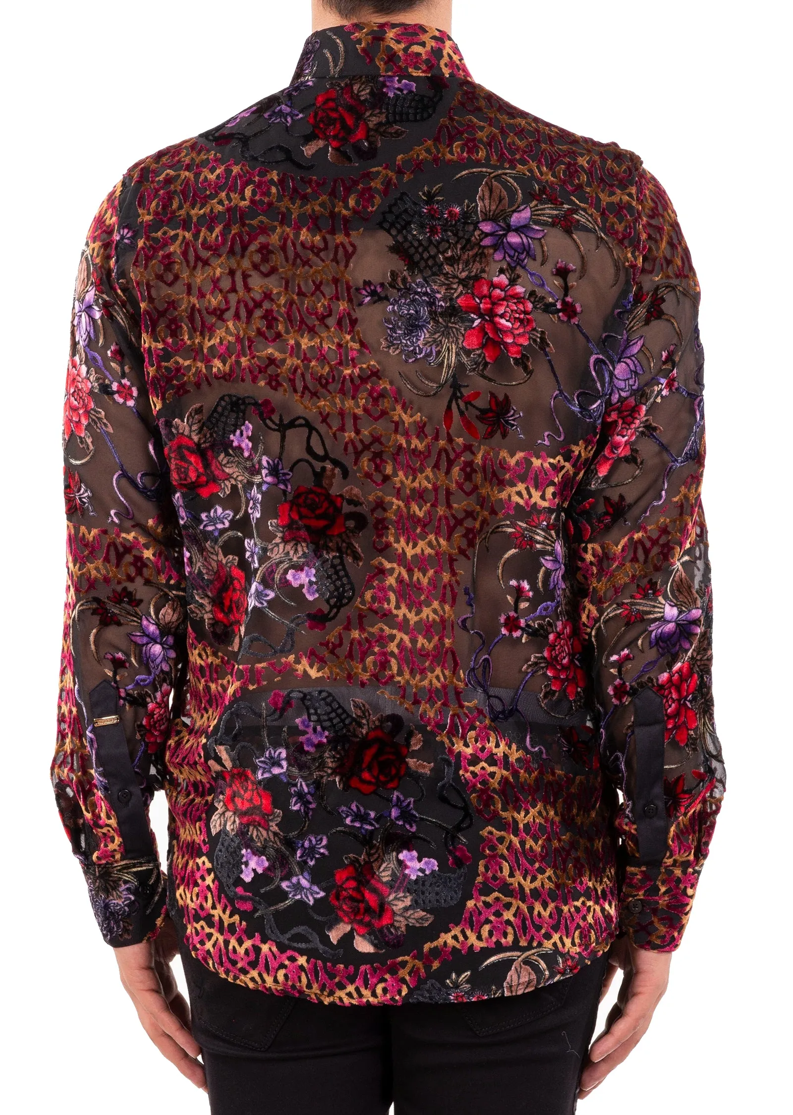 Red Roses Burnout Velvet Shirt