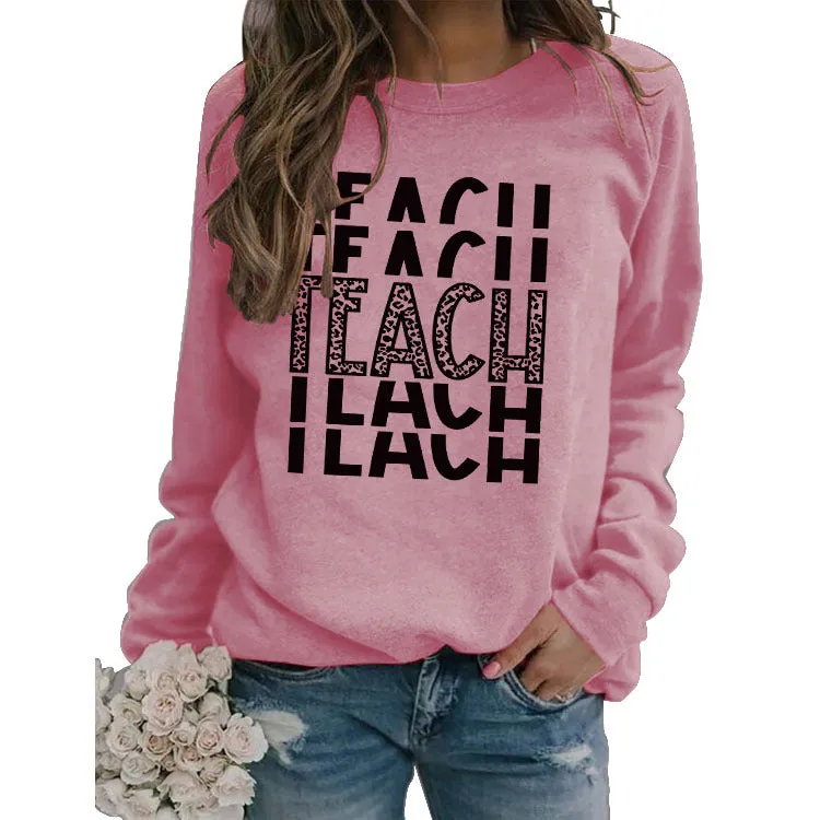 Round Neck Top T-shirtteach Print Loose Print Loose Sweatshirt