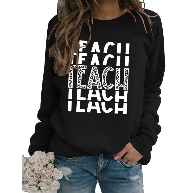 Round Neck Top T-shirtteach Print Loose Print Loose Sweatshirt