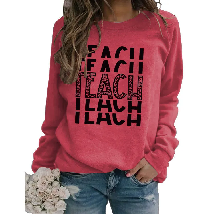 Round Neck Top T-shirtteach Print Loose Print Loose Sweatshirt