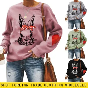 Round Neck Tops Printed Loose Sweatshirt for Women