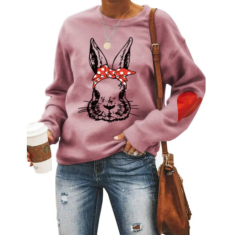 Round Neck Tops Printed Loose Sweatshirt for Women