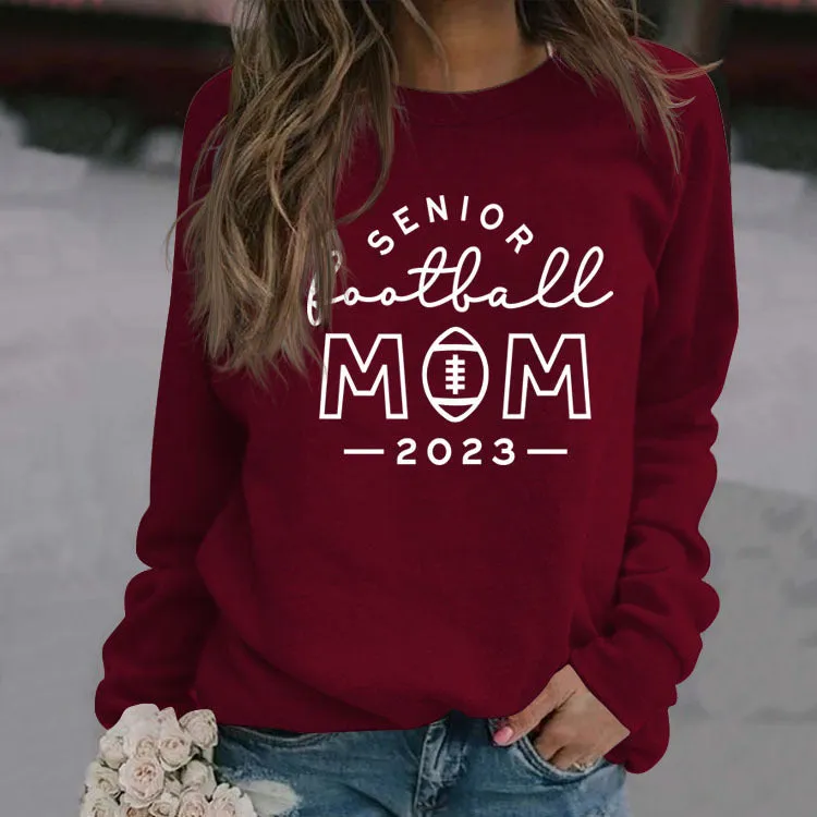 Senior Football Mom 2023 Loose Long-sleeved Large Size Sweater Women