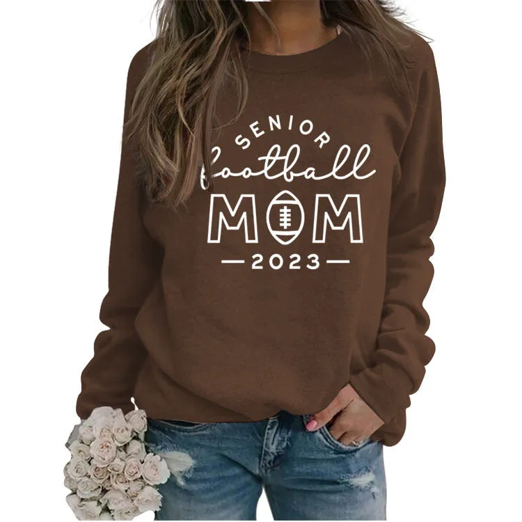 Senior Football Mom 2023 Loose Long-sleeved Large Size Sweater Women