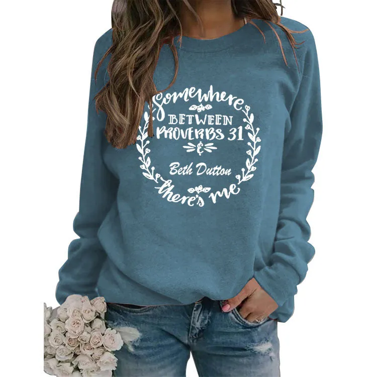 Simple Pullover Top Long Sleeve Printed Loose Sweater Cross Border