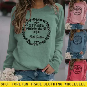 Simple Pullover Top Long Sleeve Printed Loose Sweater Cross Border