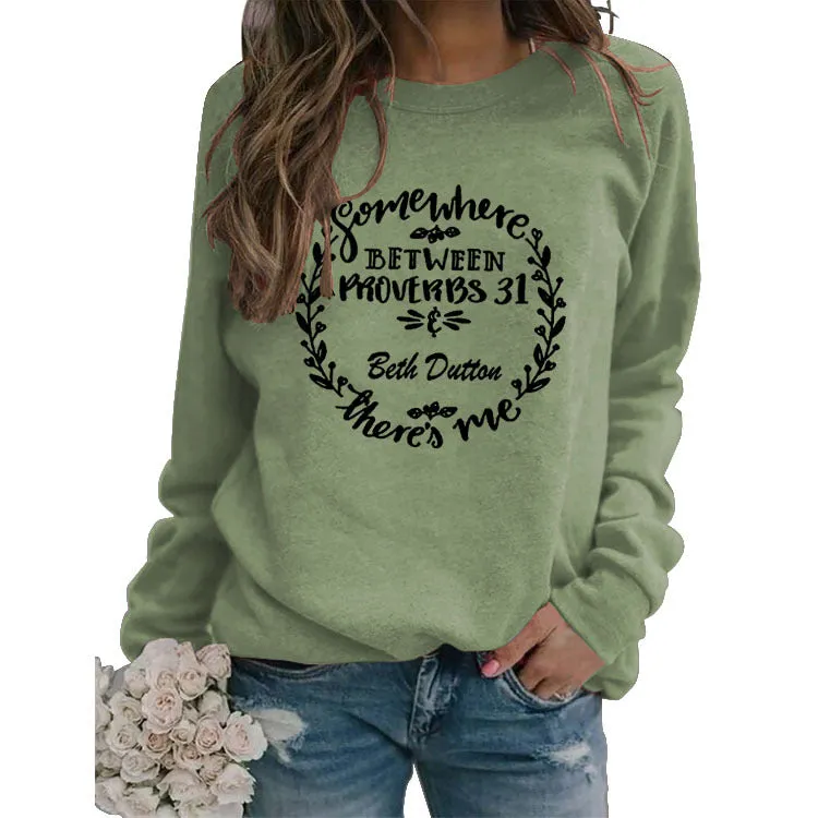 Simple Pullover Top Long Sleeve Printed Loose Sweater Cross Border