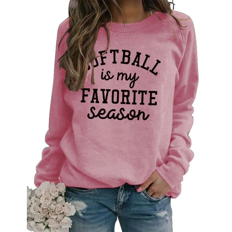 SOFTBALL Is My Simple Pullover Round Neck Top Long Sleeve Loose Sweater