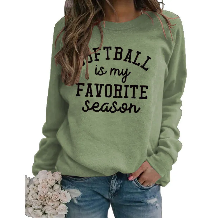 SOFTBALL Is My Simple Pullover Round Neck Top Long Sleeve Loose Sweater