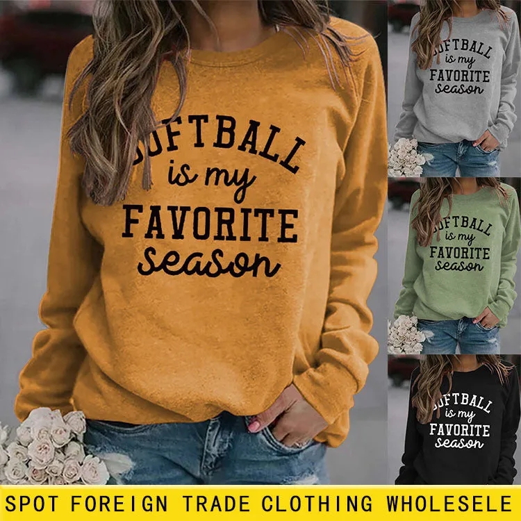 SOFTBALL Is My Simple Pullover Round Neck Top Long Sleeve Loose Sweater