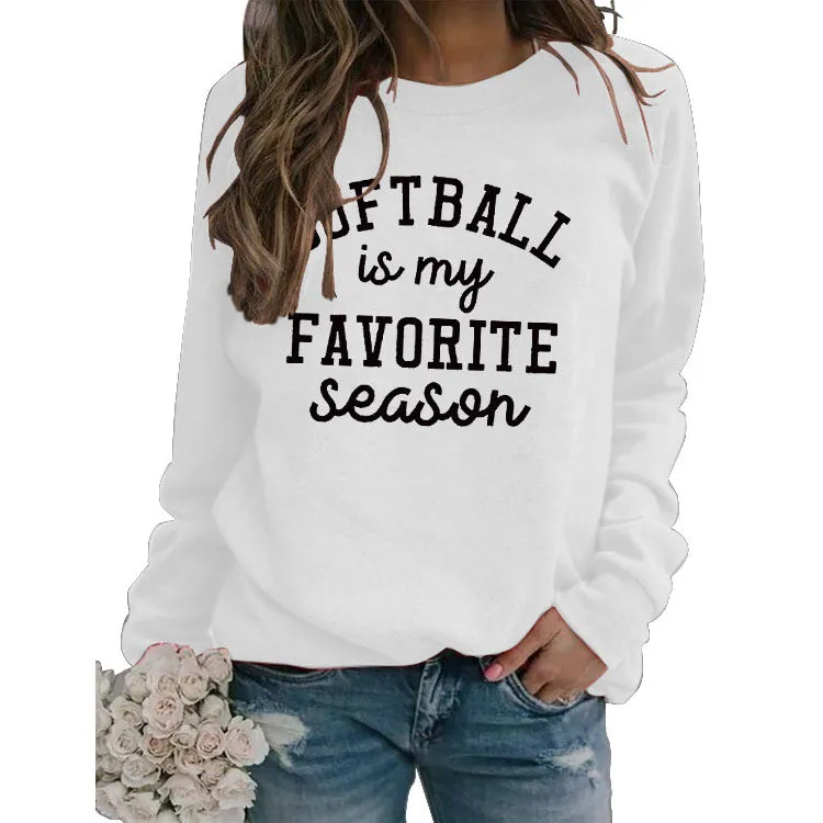 SOFTBALL Is My Simple Pullover Round Neck Top Long Sleeve Loose Sweater