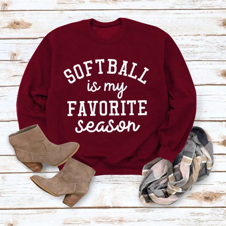 SOFTBALL Is My Simple Pullover Round Neck Top Long Sleeve Loose Sweater