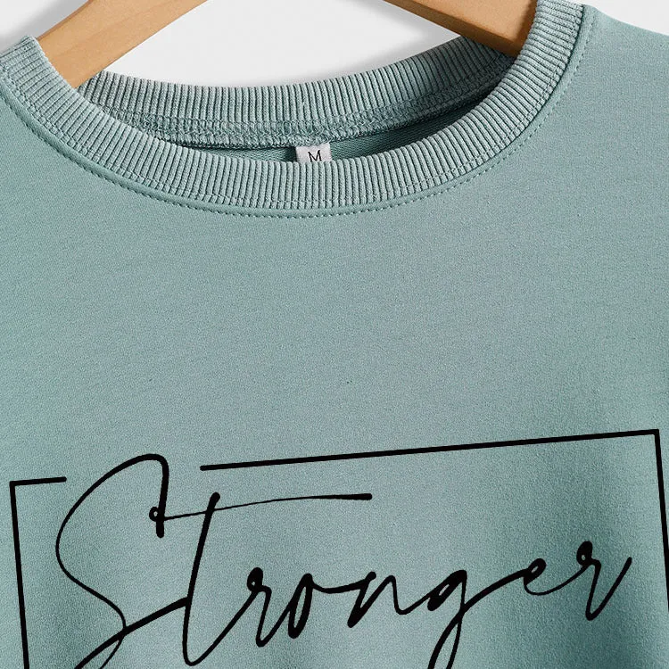 Stronger Than Cancer Letter Fashion Round Neck Large Long Sleeve Sweater Girl