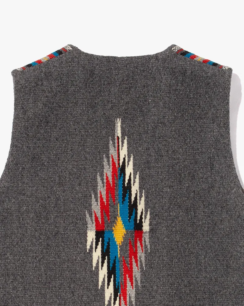 US Vintage Chimayo Vest, Dark Grey with Red and Blue Accents - S