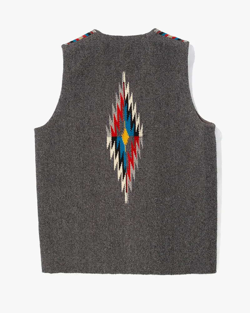 US Vintage Chimayo Vest, Dark Grey with Red and Blue Accents - S