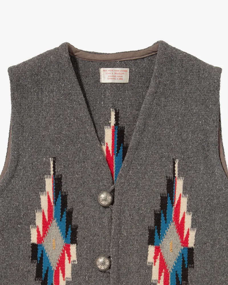 US Vintage Chimayo Vest, Grey with Red and Blue Accents