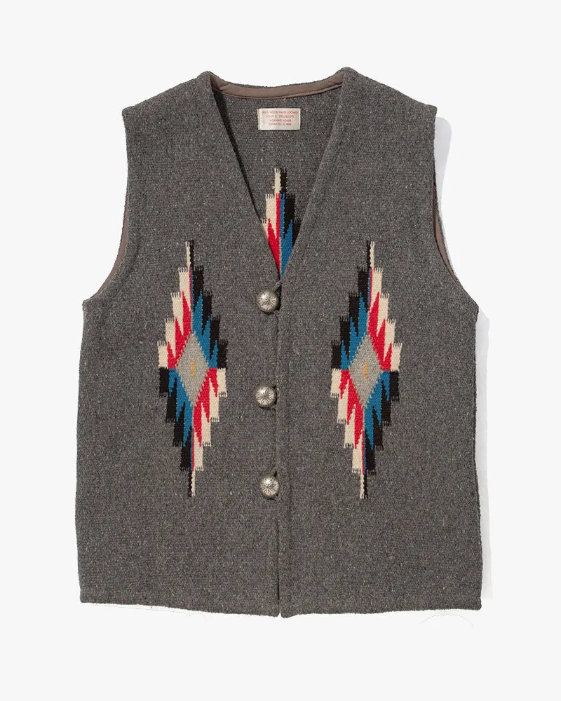 US Vintage Chimayo Vest, Grey with Red and Blue Accents