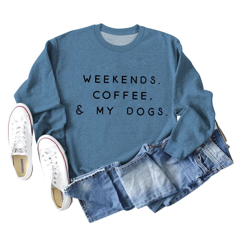 WEEKENDS COFFEE MY DOGS Autumn and Winter Bottoming Fashion Long Sleeve Round Neck Sweater