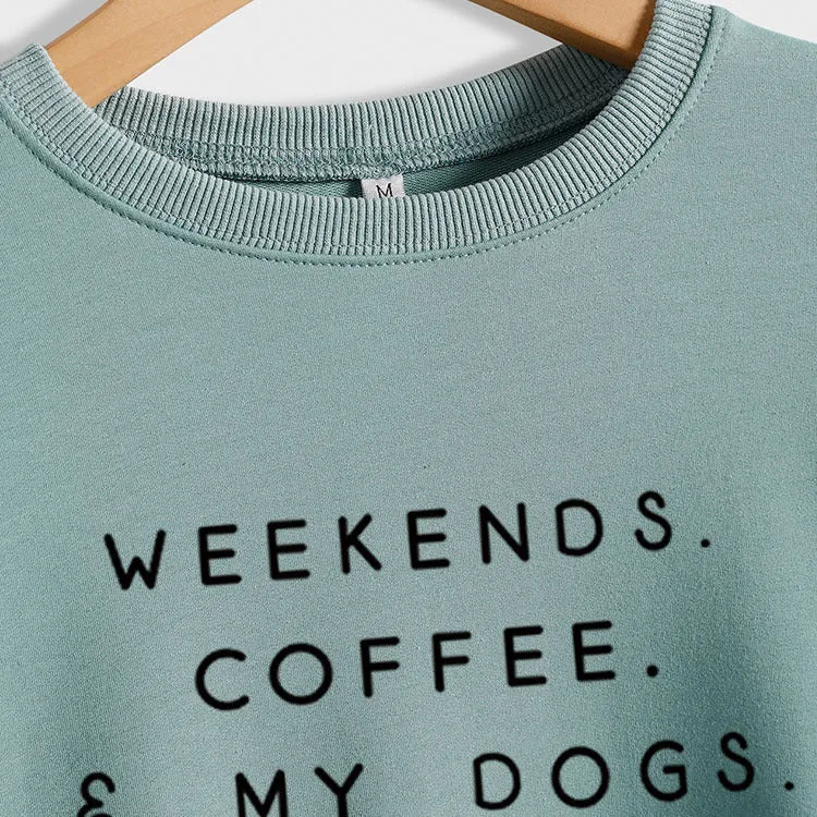 WEEKENDS COFFEE MY DOGS Autumn and Winter Bottoming Fashion Long Sleeve Round Neck Sweater