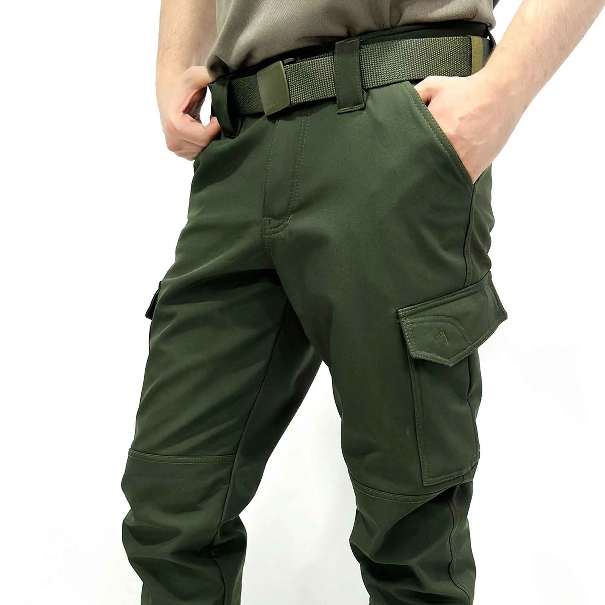 Wind-Waterproof Khaki Softshell Pants - Fleece Inside