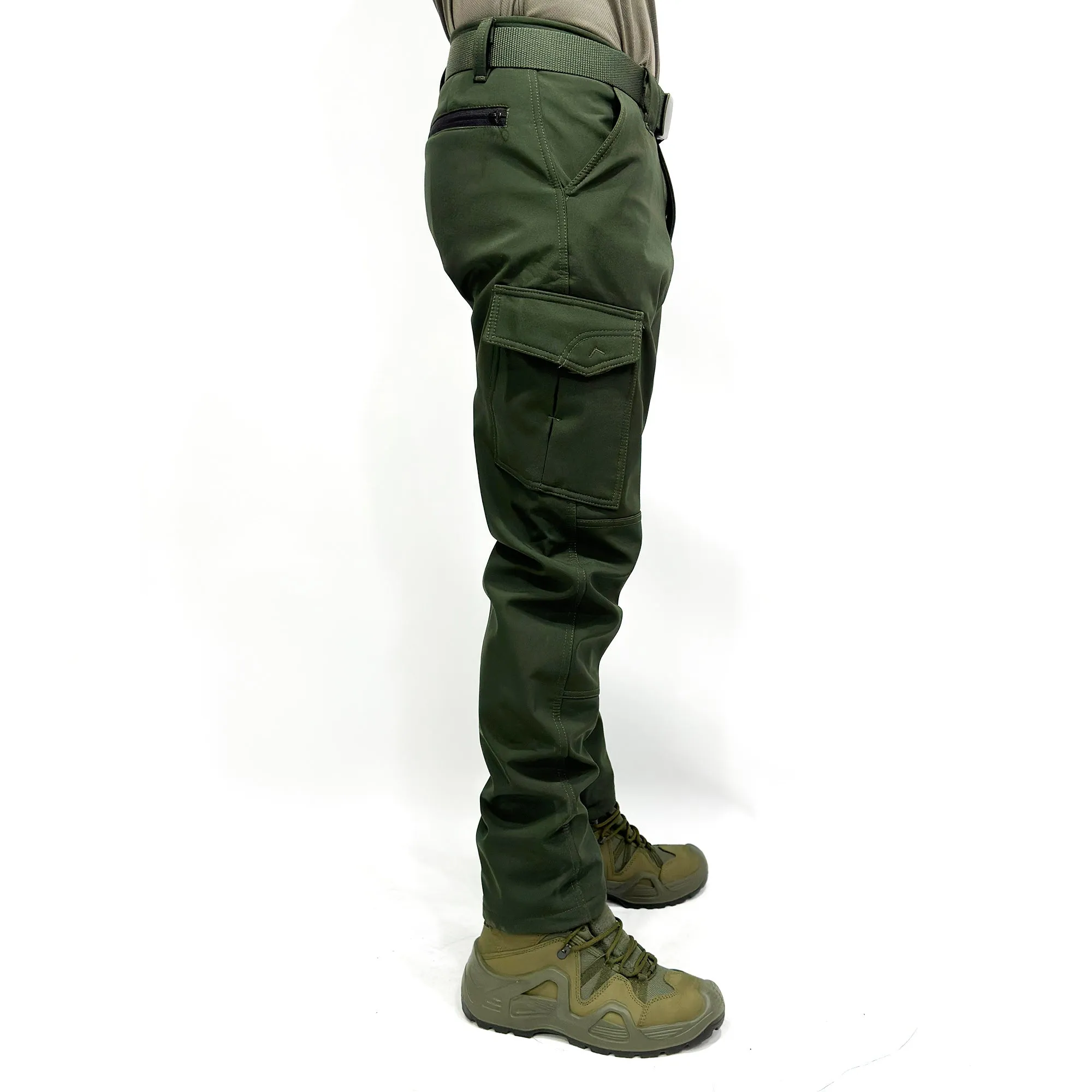 Wind-Waterproof Khaki Softshell Pants - Fleece Inside