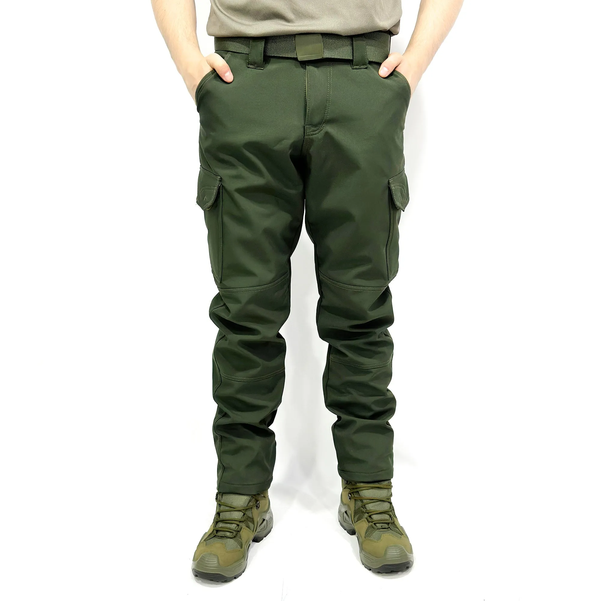 Wind-Waterproof Khaki Softshell Pants - Fleece Inside