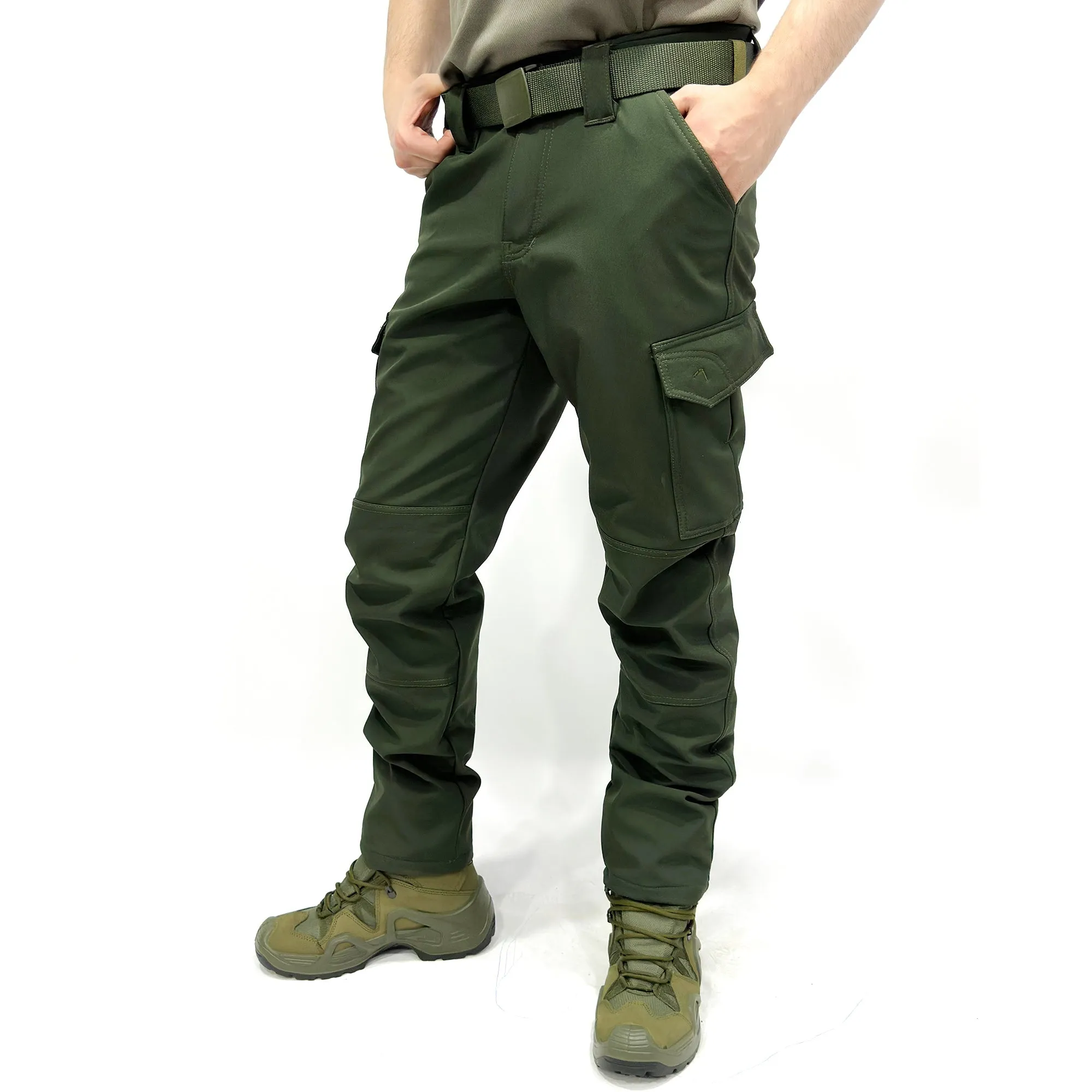 Wind-Waterproof Khaki Softshell Pants - Fleece Inside