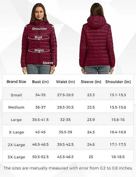 Women’s Warm Winter Packable Puffer Down Jacket Lightweight Size M