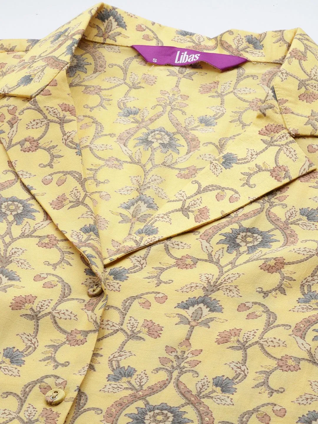 Yellow Printed Silk Blend Shirt With Palazzos